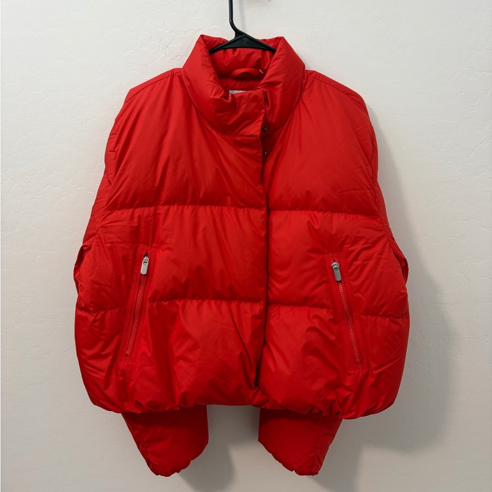 $200 New Athleta Red Summit Down Full zip / Snap Jacket - Candy Red - Womens XL - Picture 8 of 14